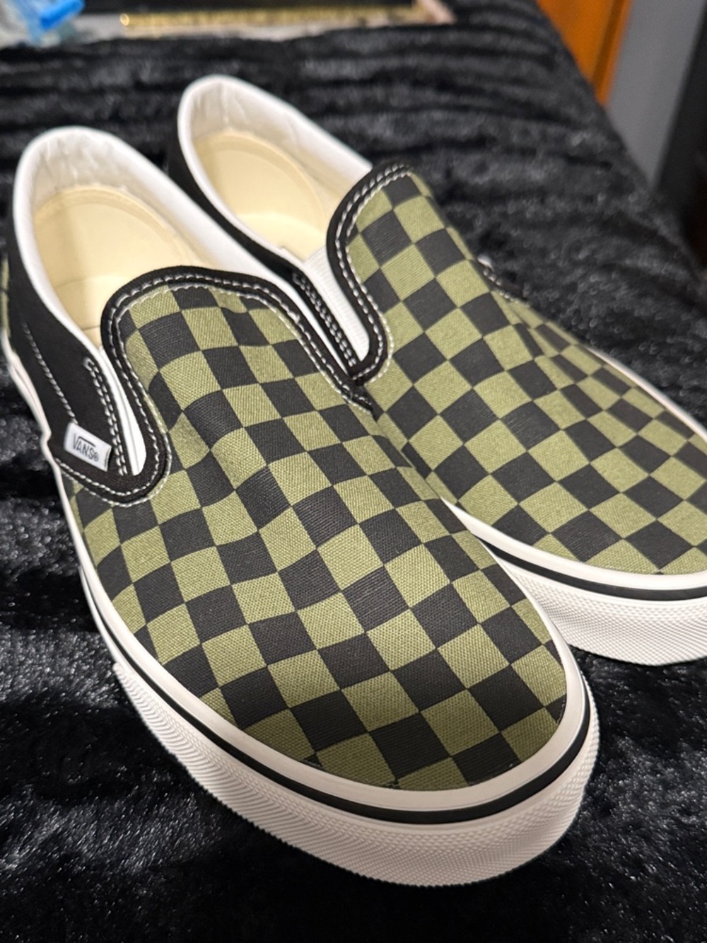 Vans Classic Slip-On Checkerboard in Olive and Black